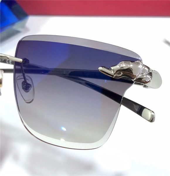 

new fashion retro frame metal popular frameless uv400 cut lens animal design panthere temples style sunglasses square crystal lens osxna, White;black