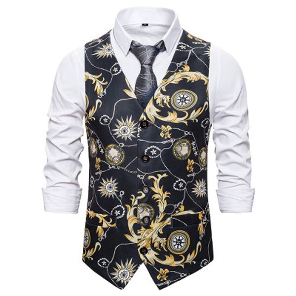 

men's suit vest new casual fashion men's vest 3d european code large pattern printing single-breasted men 045, Black;white