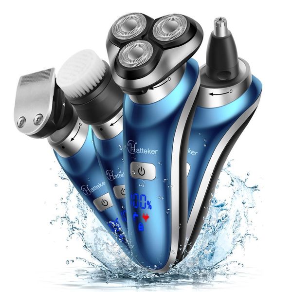 

hatteker 4 in 1 rotary electric shaver facial electric razor usb rechargeable men's grooming kit beard shaving machine