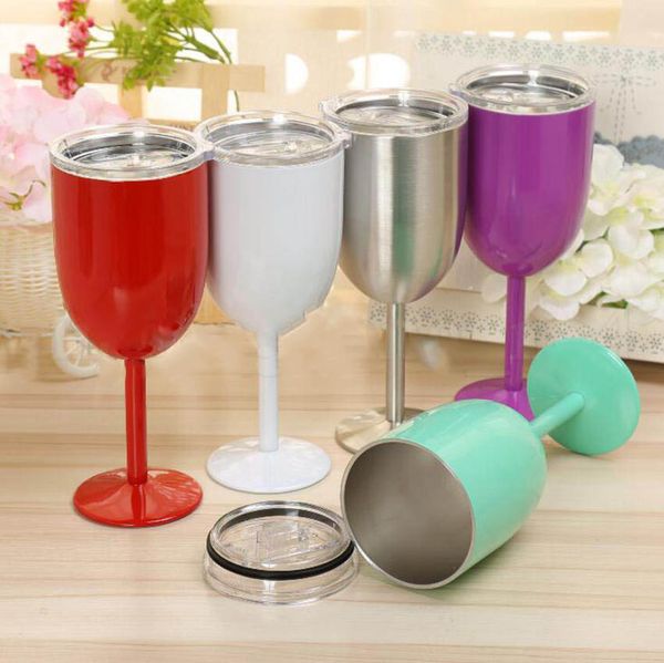 

solid colors double wall insulated travel party wine mugs 10oz wine goblets stainless steel tumblers cups dhl fa3229
