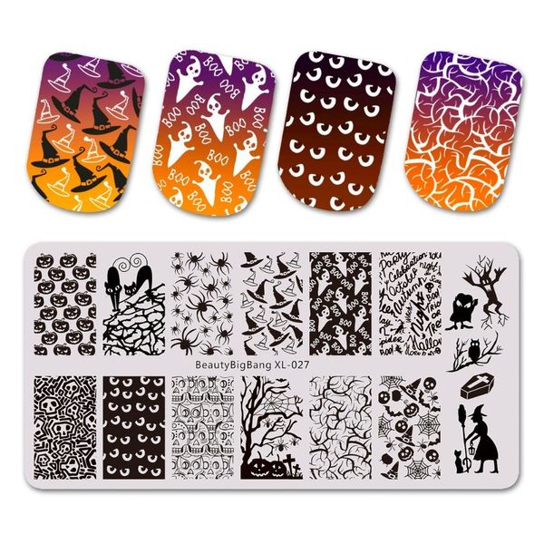 

beautybigbang stamping plates funny skull ghost cool witch cat image stainless steel nail art stamping plate template xl-027, White