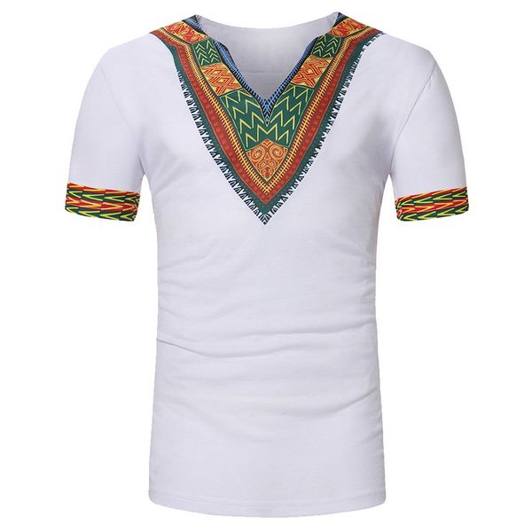

calofe 2020 pattern print men t-shirt summer african style vintage tee& v neck short sleeve tee shirts homme casual tee, White;black