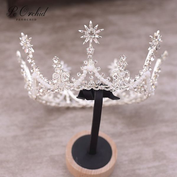 

peorchid sparkling crystal bride tiaras and crowns wedding bridal hair accessories princess crown royal queen evening hairbands, Golden;white