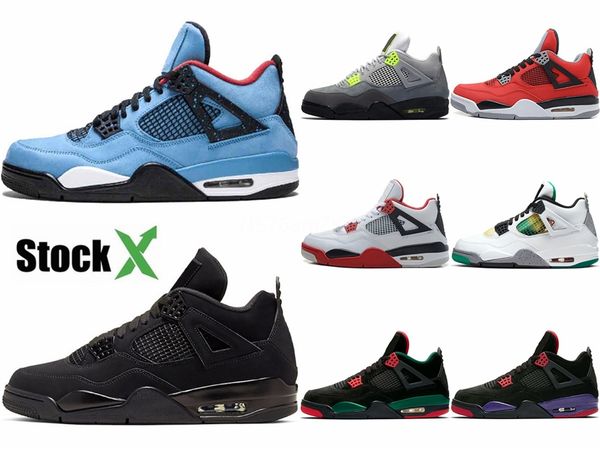 

travis scott x air 4 cactus jack houston oilers 308497-406 4s iv men basketball sports shoes sneakers trainer with original box