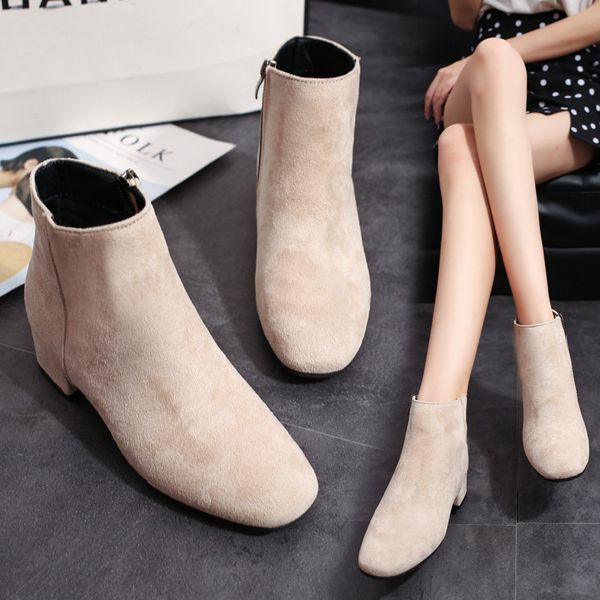 

hipping2019 winter round head side zipper short tube middle european and american style boots women's shoes casual, Black