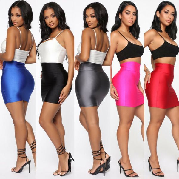 

female solid color skirts new elastic high waisted slim fitness mini skirt women summer bodycon casual underskirts femme costume, Black