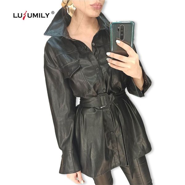 

lusumily black loose pu leather jacket autumn winter soft biker faux leather coats street casual outwear shirts ladies