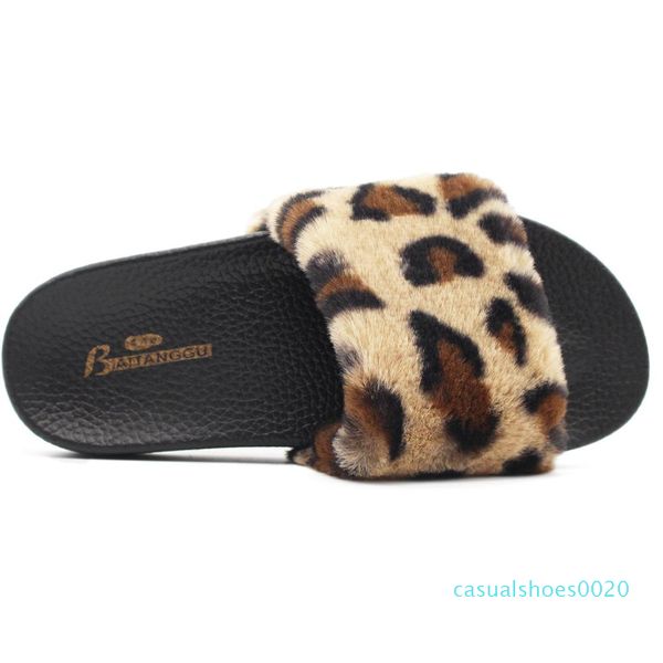 

summer spring fall leopard sandals women slippers sandalias de mujer home slippersslippers print fur non-slip warm slippers c20, Black