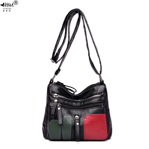 

soft washed leather pu women crossbody shoulder bags messenger bag multi pocket zippers bags patchwork style women's handbags