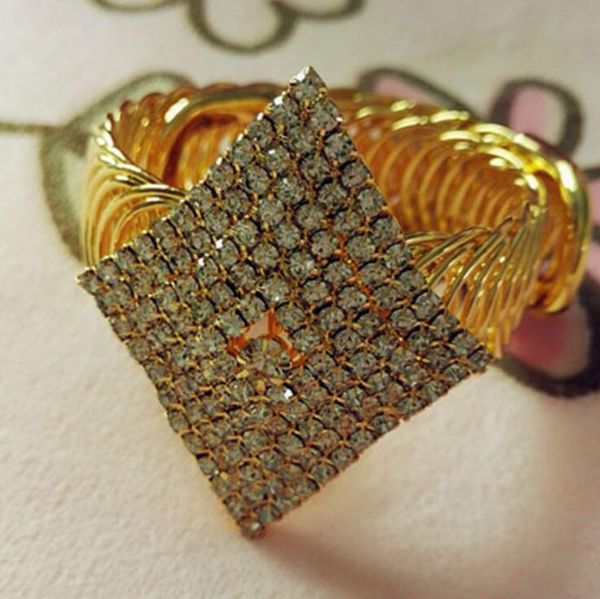 

jewelry rhombus crystal bracelets gold color full zircon open brangles for women bracelets fashion, Black