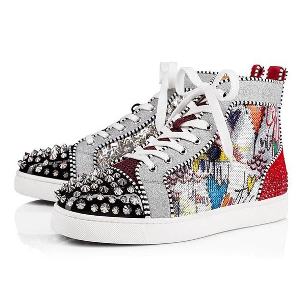 

2020 designer men women fashion spike sneakers black red white blue leather suede graffiti flat bottoms luxury casual shoe size 36-47 lll