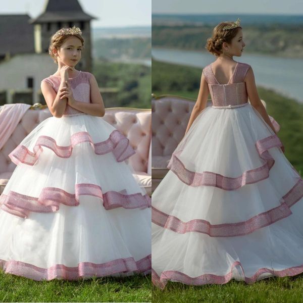 

Lovely Glitters Princess Blush Pink Flower Girl Dresses For Wedding Ruffles Toddlers Teens Girls Pageant Gowns Prom Birthday Party Dress