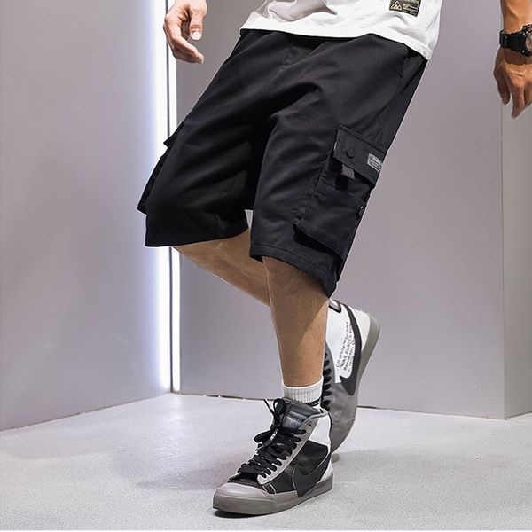 

мужские однотонные комбинезоны мужские спортивные pure color button повседневные свободные спортивные брюки drawstring короткие брюки salope, White;black