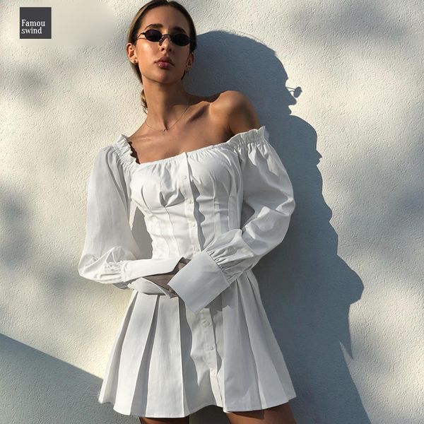 

платье sexy с плеча белый мундир плиссе лето женщины с длинным рукавом элегантная женщина сборки партии мини платья рубашка, Black;gray