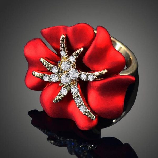 

exaggerated starfish high-grade rhinestone flower jewelry fashion women big statement ring r00051, Golden;silver