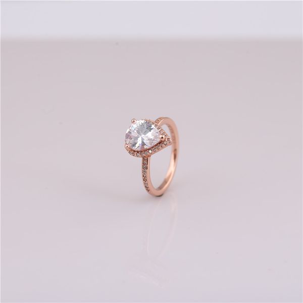 

925 sterling silver ring cz heart zircon rose gold sparkling teardrop halo ring for girls birthday present, Slivery;golden