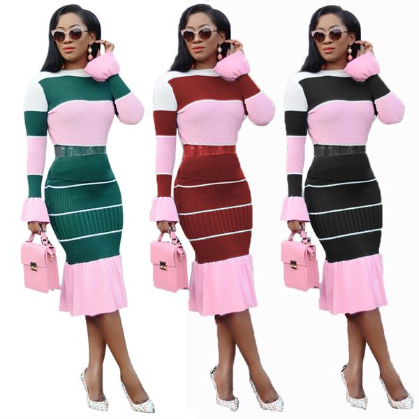 

b9116chiffon positioning print stitching long sleeve with lotus leaf hemlines mid-calf length two-piece pencil skirt 3color, White