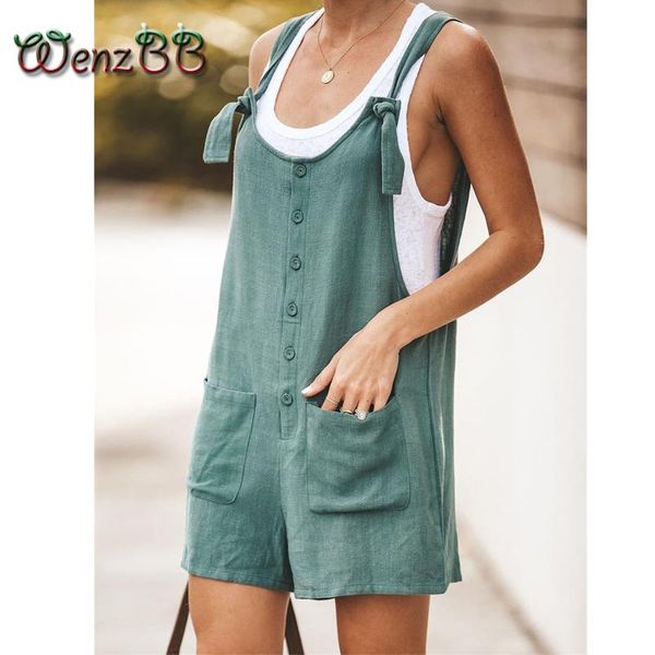 

wenzbb women casual loose linen pants overalls jumpsuit pocket straps playsuit rompers dropshipping, Black;white