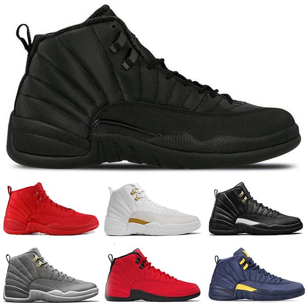

mens winterized 12 12s basketball shoes men gym red bulls michigan dark grey flu game black white gamma blue fashion trainer sports sneakers