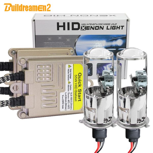 

buildreamen2 h4 car headlight 55w 8000lm bi-xenon hi/lo hid xenon kit mini projector lens bulb ac ballast 4300k 6000k 8000k 12v