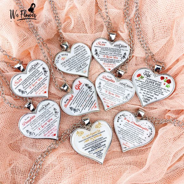

we flower to my daughter son wife love heart necklace women children dad mom pendant necklace silver sweater chain birthday gift