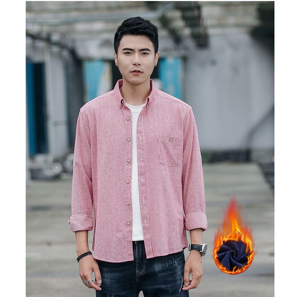 

men shirt small striped long sleeve casual fashion men shirt 2019 new winter warm compound fabric with fleece ing, White;black