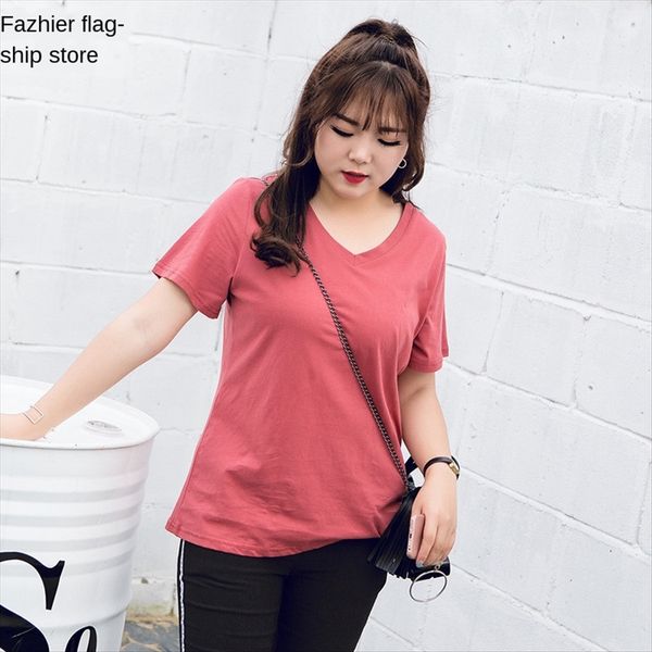 

summer cotton short-sleeved t-shirt women's half-sleeved plus fat plus-size 200 jin fat sister 5xl color, White
