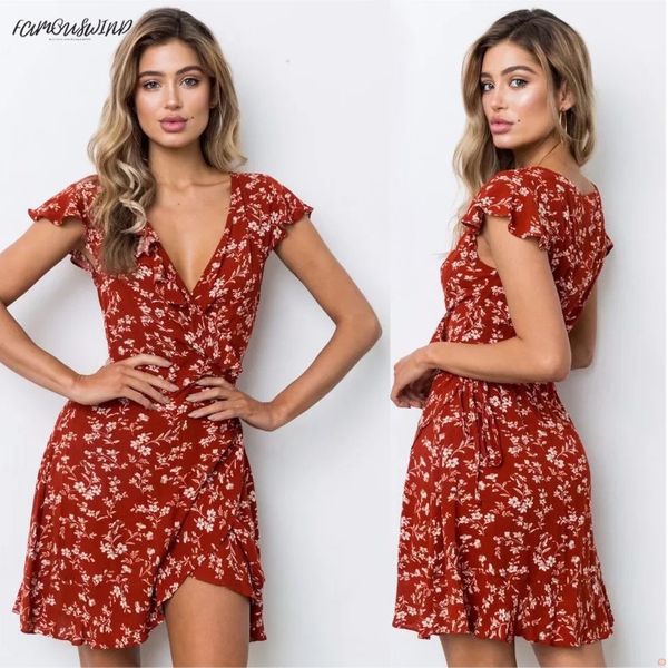 

красный v-образный вырез с завязками пляж / платья с запахом женское / летнее платье с короткими рукавами и длинными рукавами пояса цветочны, Black;gray