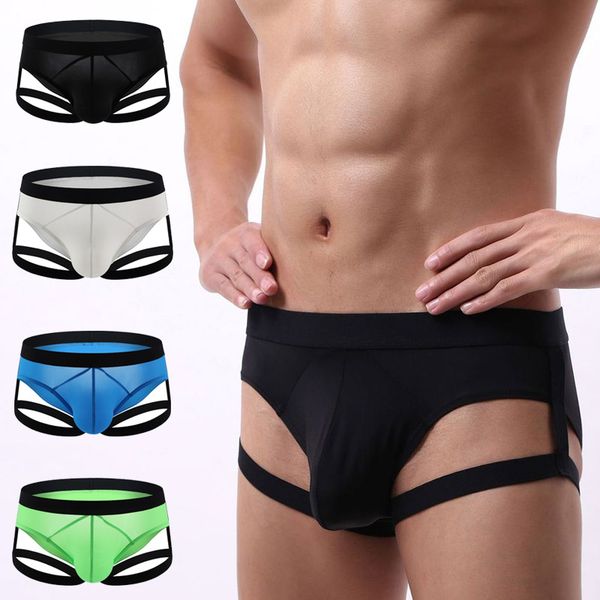 

men's underwear g string thong ice silk leg harness strap bulge pouch panties gay underpants jockstrap t-back lingerie, Black;brown