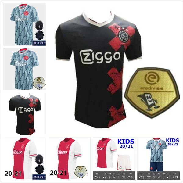 

man+kids kit 20 21 ajax amsterdam tadic soccer jersey 2019 2020 2021 10 tadic 6 van de beek 17 blind 20 schone 24 onana football shirt kits, Black;yellow