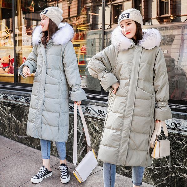 

women's winter down jacket hooded long winter coat women korean loose real raccoon fur collar puffer jacket 2316896 kj2866, Black