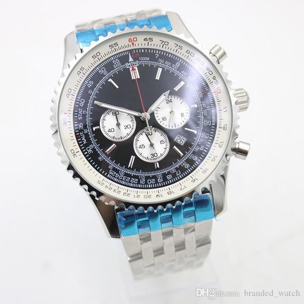 

two color quartz os movement 1884 navitimer chronograph watch men sapphire crystal black dial stainless band male watch montre homme, Slivery;brown