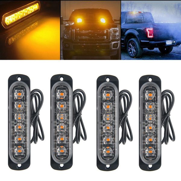 

4pcs 6 led car emergency beacon light bar strobe warning amber lamp waterproof