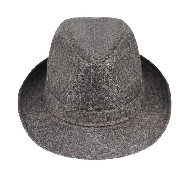 

spring and summer men's gingham panama jazz hat linen fashion solid color sun fedora wide-brimmed retro gentleman hats yl5, Blue;gray