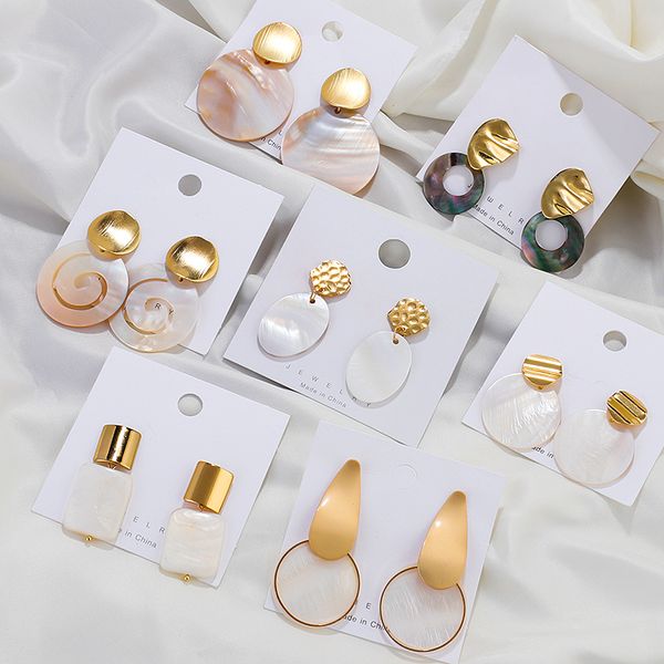 

aensoa fashion round pearl shell earrings simple natural drop earrings for women geometric gold color statement earring jewelry, Silver