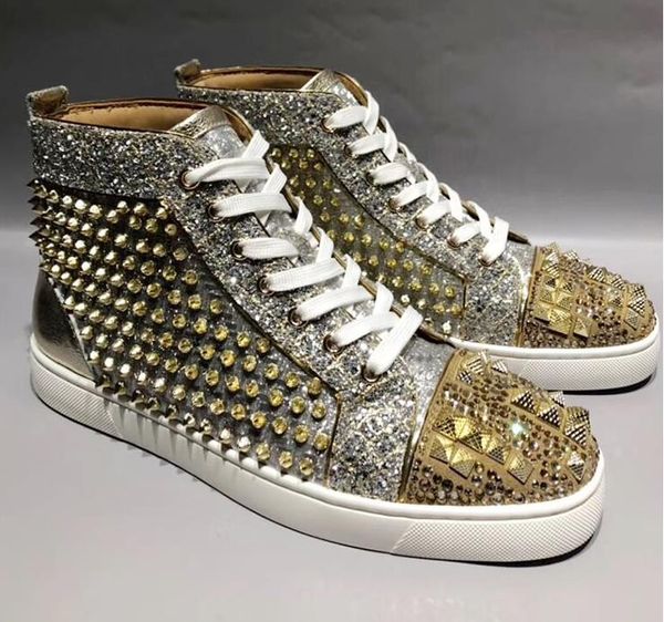 

De igner luxury de igner hoe gold hining men women red bottom heel fa hion tudded pike flat neaker party wedding hoe