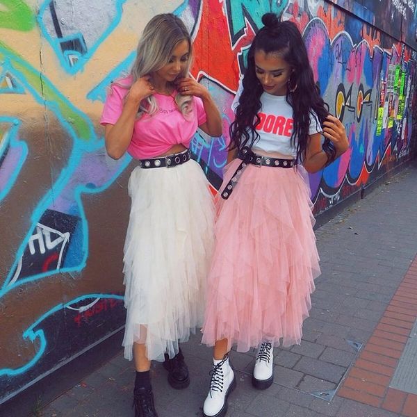 

bkld women irregular tulle skirts 2019 new spring summer fashion elastic high waist mesh tutu skirt see-through long skirts, Black