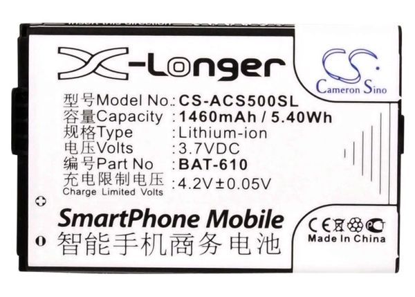 

cameron sino battery bat-610, bat-610 (1/cp5/44/62), bt.0010s.006 for acer cloud mobile, cloudmobile s500, s500