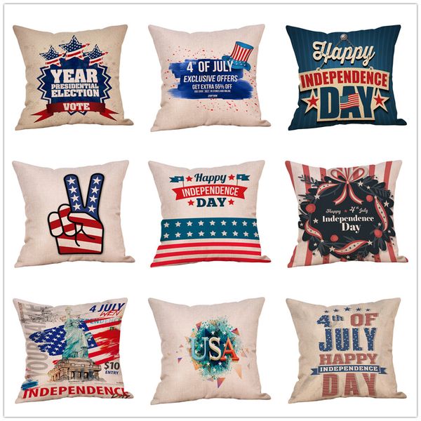American Flag Stars Stripe Pillow Case Letter Print Pillow Cover