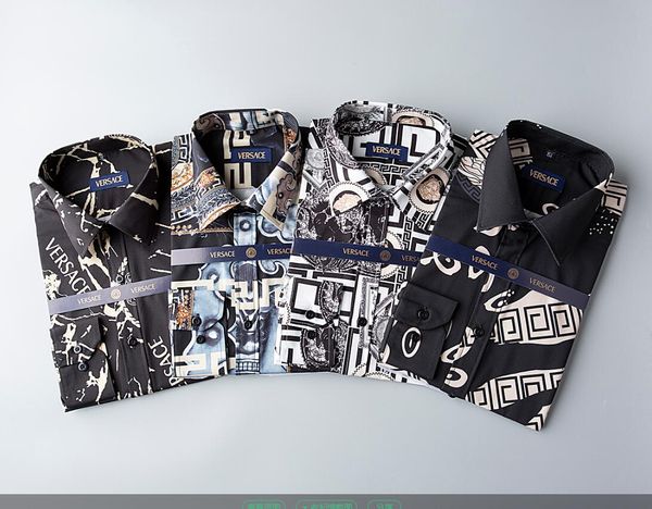 

2020 autumn winter long sleeve casual shirts a rolling collar men printed dress shirt color print slim fit medusa silk shirts gg323, White;black