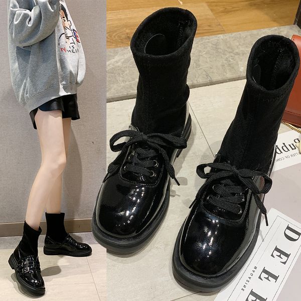 

size 35-50 nice new classic ankle boots women autumn england style platform shoes woman flat heels female vintage buckle boot, Black