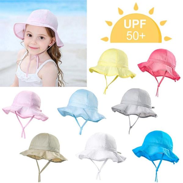 

baby summer hat outdoor bucket hat toddler baby kids girls boys children ruffles candy solid sun beach cap upf 50+ #2f, Yellow