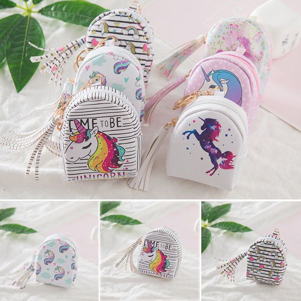 

brand new unicorn purses digital printing unicorn set design tassel coin purse key card bag gift, Red;black