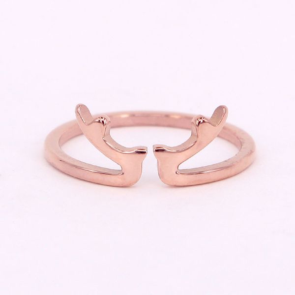 2019 Nova Moda Adorável Antlers Anel de Ouro Rosa Personalidade Jane Titanium Steel Titanium Gold Spin dedo indicador anel de amor