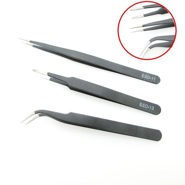 

высокое качество 1pc черный нержавеющей антистатический изогнутый straight tip пинцет diy рук швейные принадлежности аксессуары инструменты, Black