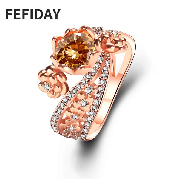 

fefiday fashion flower finger women wedding jewelry rings for women flower crystal engagement rose gold ring female, Slivery;golden