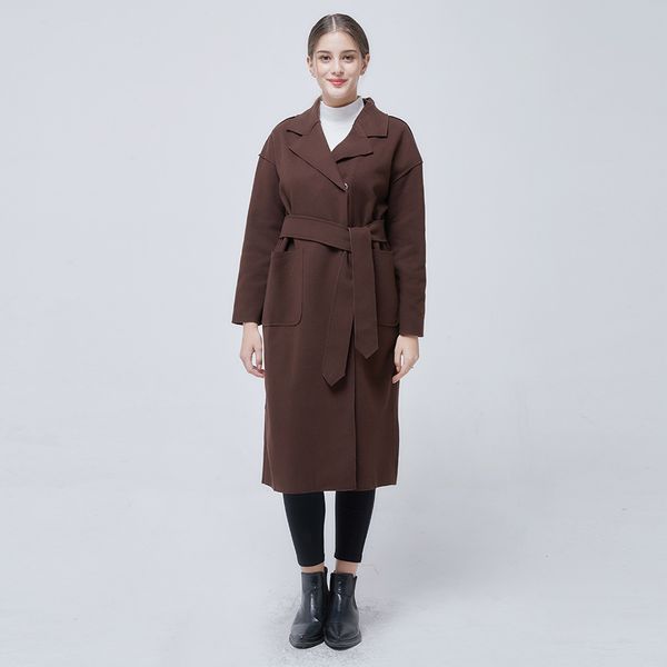 

new slim womens long coats 2018 winter fashion belt wool blend coat and jacket turn-down collar solid ladies coats, Black