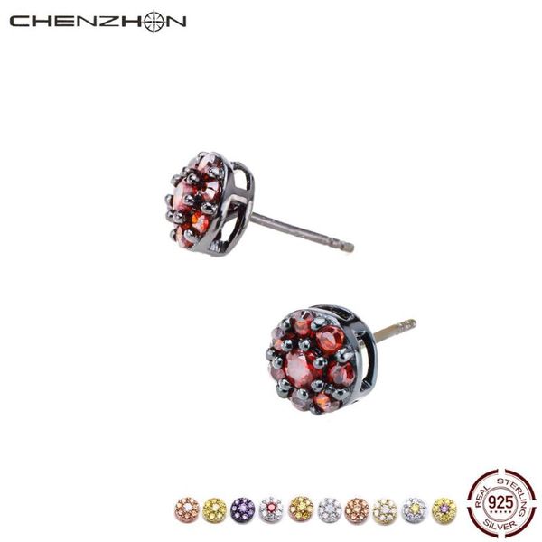 

chenzhon stud earrings 925 sterling silver for women multi-color jewelry birthday gift cubic zirconia korean earrings box pack, Golden;silver