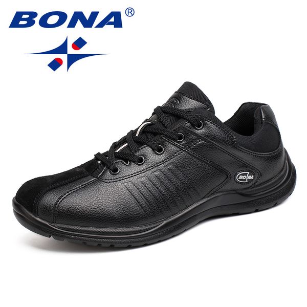 

bona new style men casual shoes lace up hand made microfiber men shoes comfortable flat soft light fast ing, Black
