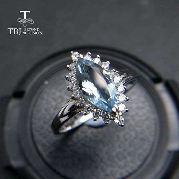 

tbj,100% natural brazil aquamarine mq5*10 0.75ct diana gemstone ring in 925 sterling silver precious stone jewelry with gift box j190709, Slivery;golden